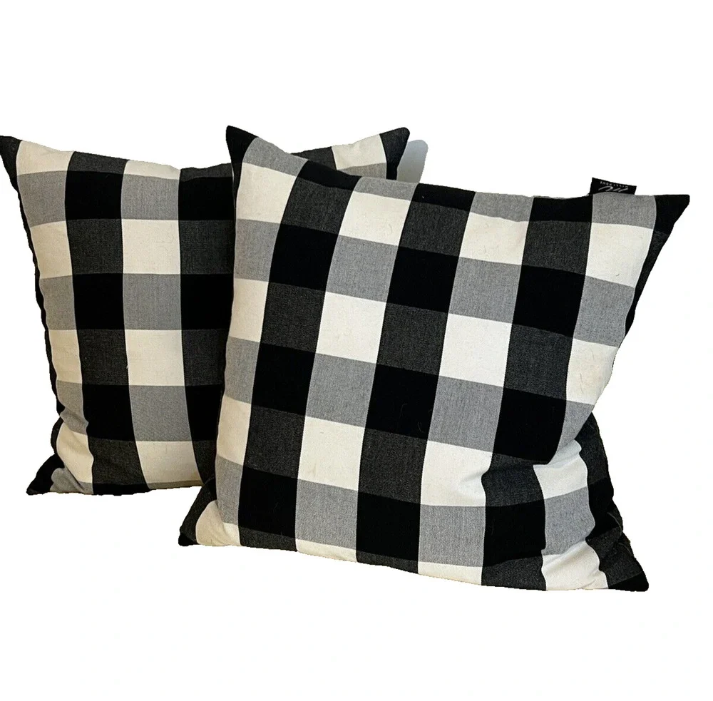 Mill Home Black White Check Pillows Cushions Feather Filled 18